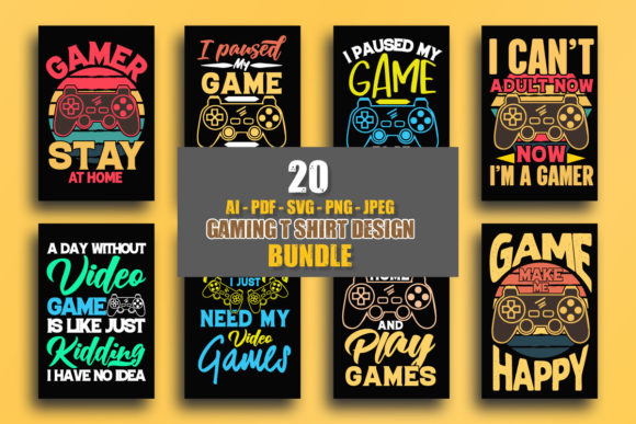 Gaming Retro T-Shirt Design Bundle for Print Projects